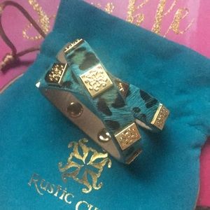 Turquoise leopard wrap bracelet Rustic Cuff